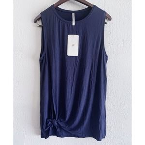 Fabletics Alia Tied Tank Navy Size Medium Silky Soft Tie-Up Option NWT $39.95